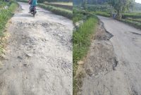 Potret ruas jalan yang rusak, akses penghubung desa Bragung-Prancak yang rusak parah bertahun-tahun. (Foto: Doc. TimesIN).