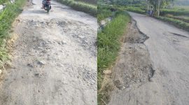 Potret ruas jalan yang rusak, akses penghubung desa Bragung-Prancak yang rusak parah bertahun-tahun. (Foto: Doc. TimesIN).
