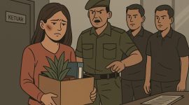 Ilustrasi korban penganiayaan oleh oknum anggota PM di Bali, dikabarkan di keluarkan dari tempat kerjanya, diduga ada intimidasi. (Foto: Doc. Ilustrasi by AI