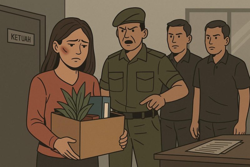 Ilustrasi korban penganiayaan oleh oknum anggota PM di Bali, dikabarkan di keluarkan dari tempat kerjanya, diduga ada intimidasi. (Foto: Doc. Ilustrasi by AI