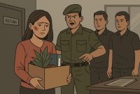 Ilustrasi korban penganiayaan oleh oknum anggota PM di Bali, dikabarkan di keluarkan dari tempat kerjanya, diduga ada intimidasi. (Foto: Doc. Ilustrasi by AI