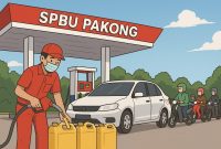 Praktik pengisian BBM ke jerigen di SPBU Pakong di keluhkan warga. (Ilustrasi by AI).