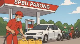 Praktik pengisian BBM ke jerigen di SPBU Pakong di keluhkan warga. (Ilustrasi by AI).