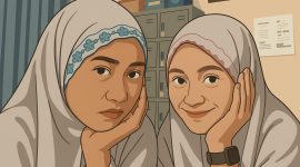 Sabbina Rizqiyatul Atiqoh dan Dewi warda kusuma (Mahasiswi Universitas KH Mukhtar Syafaat Blokagung Banyuwangi. (Ilustrasi by AI).
