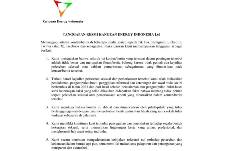 PT KEI membantah adanya pelecehan di lingkungan tempat kerja. (Foto: Screnshot PT KEI).