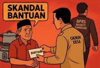 Ilustrasi pemberian bantuan oleh BPRS Bhakti Sumekar yang diduga disikat oknum aparatur desa Sogian, Ambunten.