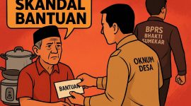 Ilustrasi pemberian bantuan oleh BPRS Bhakti Sumekar yang diduga disikat oknum aparatur desa Sogian, Ambunten.