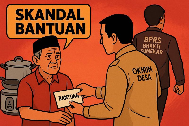 Ilustrasi pemberian bantuan oleh BPRS Bhakti Sumekar yang diduga disikat oknum aparatur desa Sogian, Ambunten.