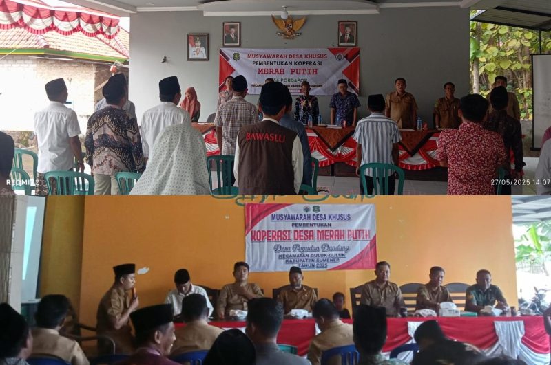 Momen Desa Payudan Dundang (bawah) dan Desa Pordapor (atas) saat menyelenggarakan Musdesus pembentukan Koperasi Merah Putih.