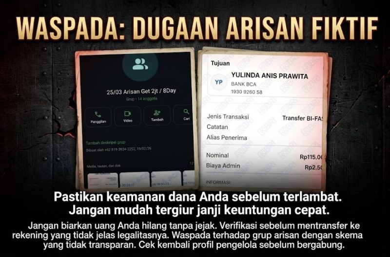 Foto: Sejumlah peserta mengeluhkan dugaan arisan fiktif serta proses pencairan dana yang dinilai tidak transparan, disertai imbauan kewaspadaan agar masyarakat tidak mudah tergiur janji keuntungan cepat.