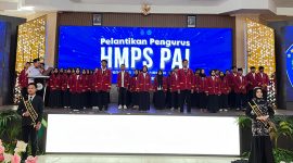 Foto; Pengurus HMPS Pendidikan Agama Islam (PAI) UIN Madura masa bakti 2026–2027 resmi dilantik di Auditorium Pusat UIN Madura.