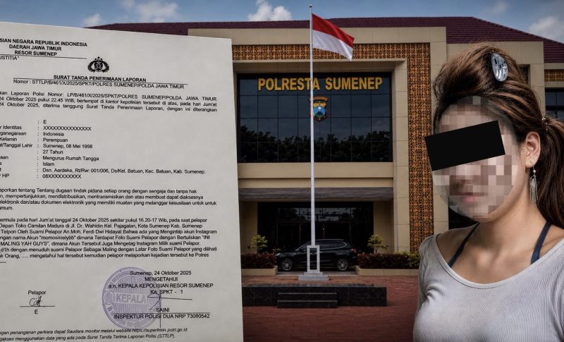 Foto: Oknum LC berinisial S yang wajahnya telah disamarkan, bersama Surat Tanda Penerimaan Laporan (STPL) di Polres Sumenep terkait dugaan pencemaran nama baik melalui media sosial