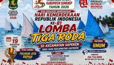 Foto: Poster resmi lomba perahu layar tradisional Tiga Roda yang akan digelar di Desa Pagerungan Besar, Kecamatan Sapeken, pada 19 Agustus 2026 dalam rangka memeriahkan HUT ke-81 Republik Indonesia dan Kalender Event Kabupaten Sumenep 2026.