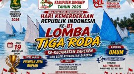 Foto: Poster resmi lomba perahu layar tradisional Tiga Roda yang akan digelar di Desa Pagerungan Besar, Kecamatan Sapeken, pada 19 Agustus 2026 dalam rangka memeriahkan HUT ke-81 Republik Indonesia dan Kalender Event Kabupaten Sumenep 2026.