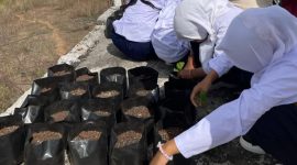 Kegiatan tanam- menanam green garden bersama siswa SMP Islam Al-Anwar (Dok. KKN POSKO 24)