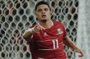 Foto:  Pemain Indonesia Ragnar Oratmangoen merayakan gol lawan Singapura 