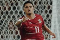 Foto:  Pemain Indonesia Ragnar Oratmangoen merayakan gol lawan Singapura 