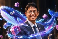 Keterangan ilustrasi:
Ilustrasi Purbaya Yudhi Sadewa dengan visualisasi hadiah virtual TikTok sebagai elemen grafis untuk menggambarkan fenomena saweran dalam siaran langsung TikTok.